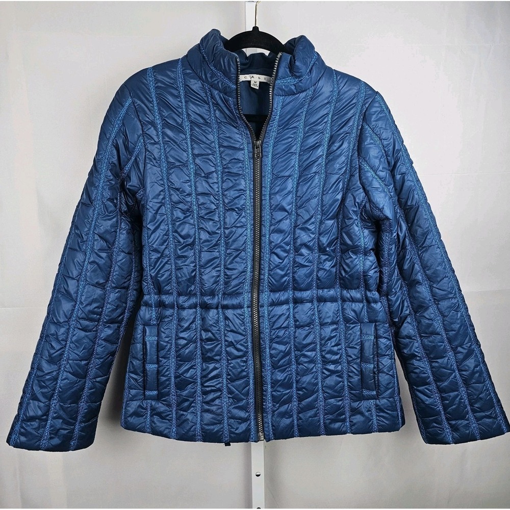 Cabi Poseidon Women's Puffer Jacket Quilted Blue Drawstring Lightweight Med